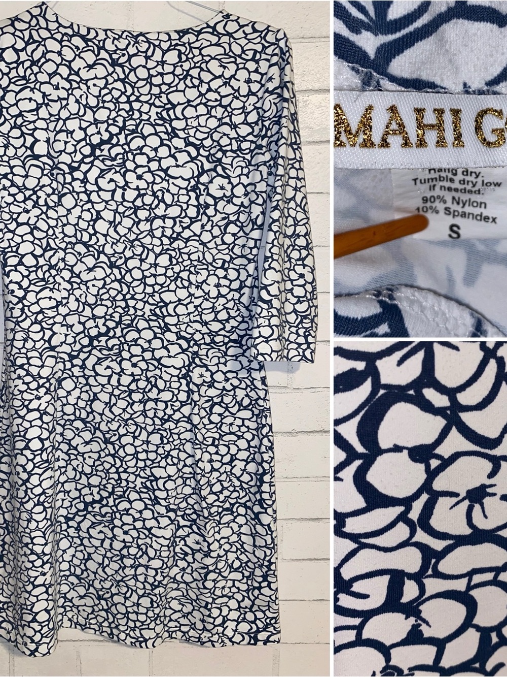 $168 Mahi Gold MAHI Dress in Navy / White Ruth’s Hydrangeas Floral Small EUC